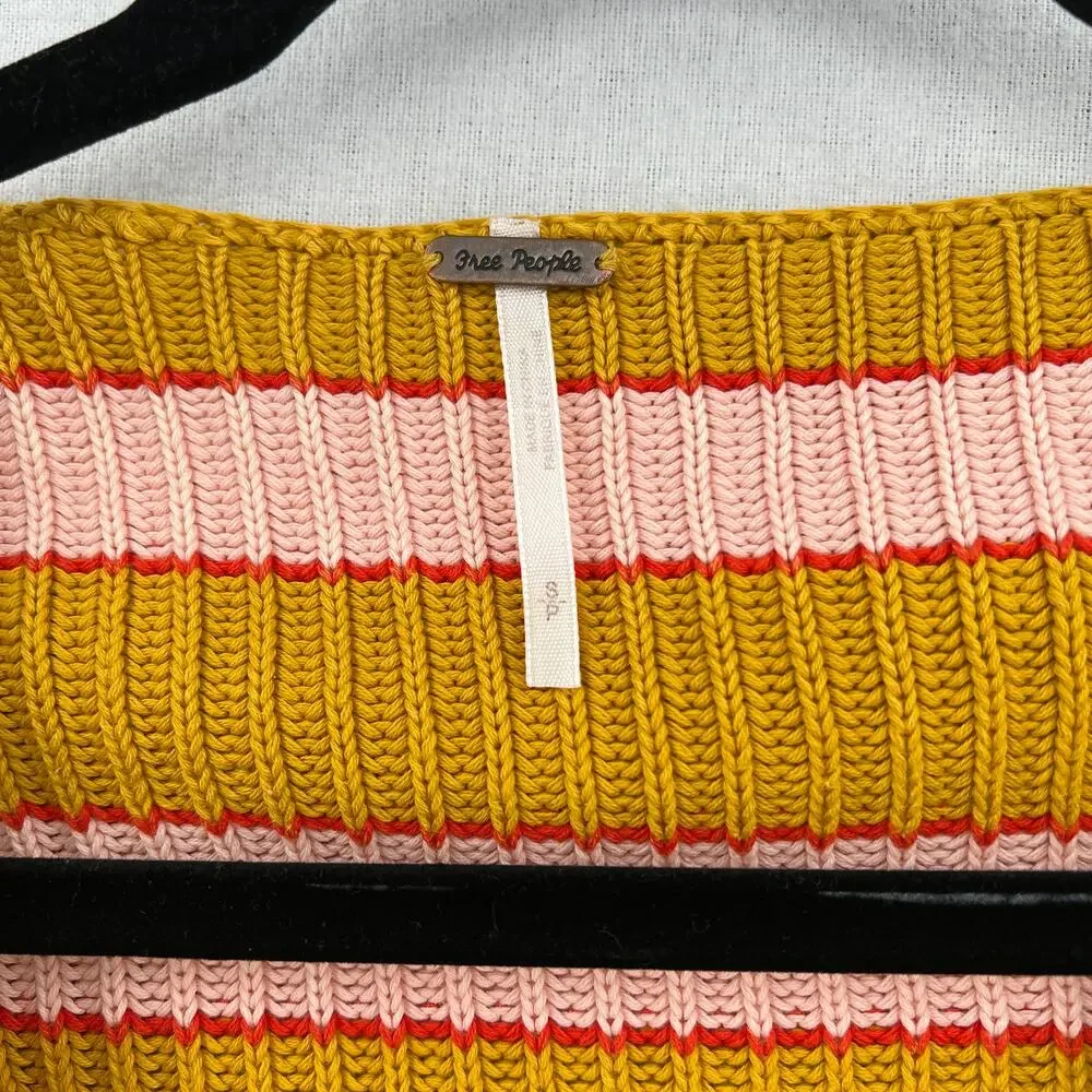FREE PEOPLE Just My Striped Pullover Sweater Womens Small Yellow Pink Cropped - Picture 10 of 14